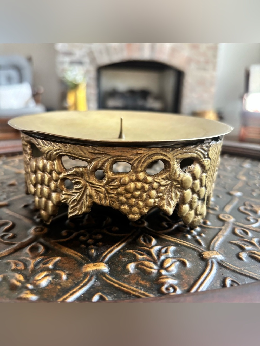 Brass Grape Motif Candle Holder
